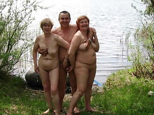 Two old nudists and a friend vacationing at a camp